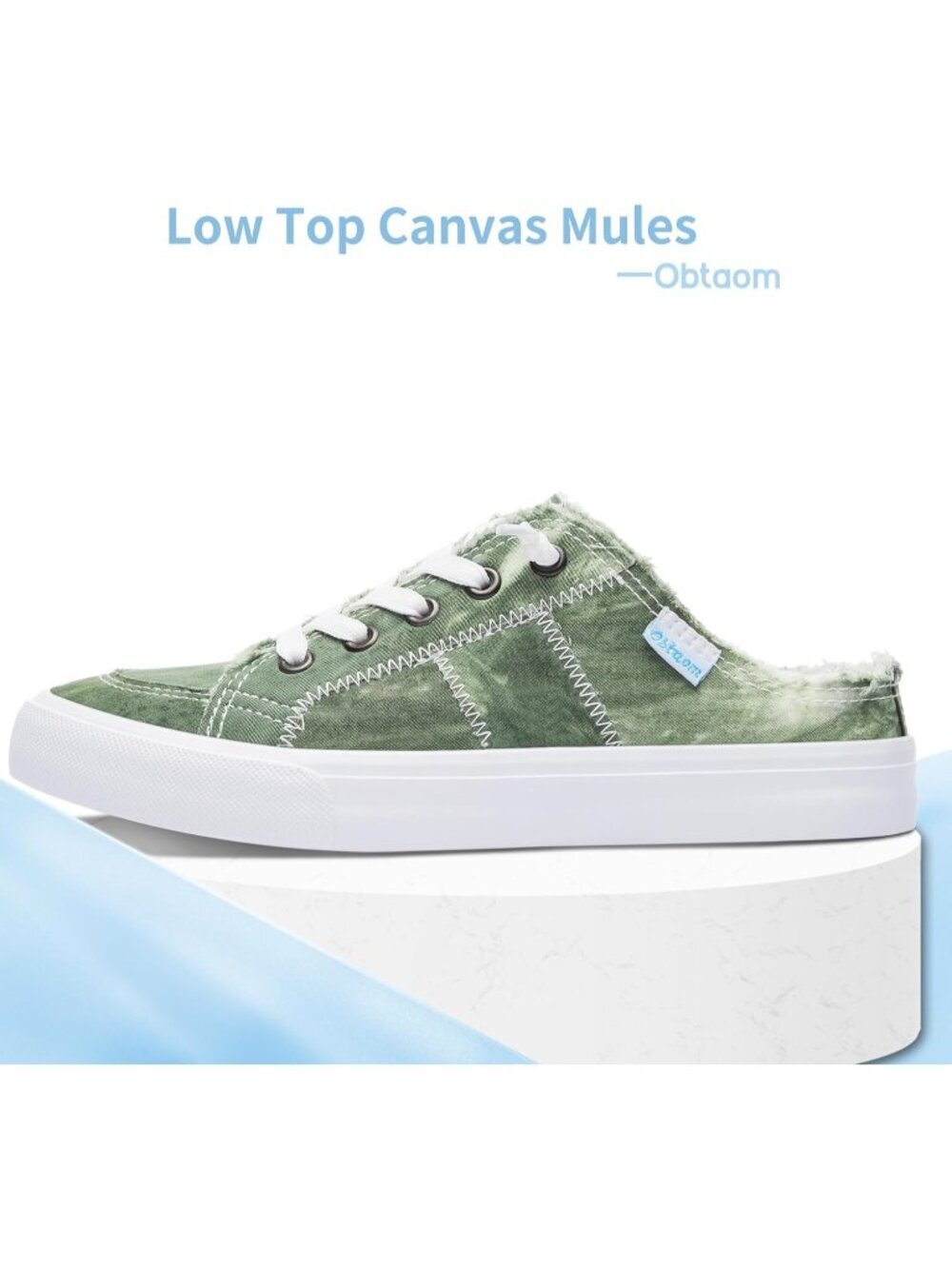 Women's Green Slip-on Canvas Mules Memory Foam Clipper Fashion Sneakers - Picture 3 of 6